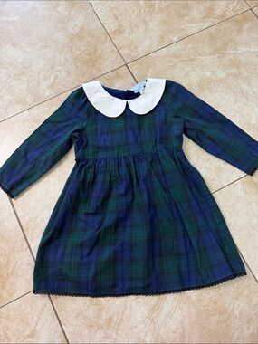 Hill House Kids Blackwatch Plaid Dress with White Peter Pan Collar